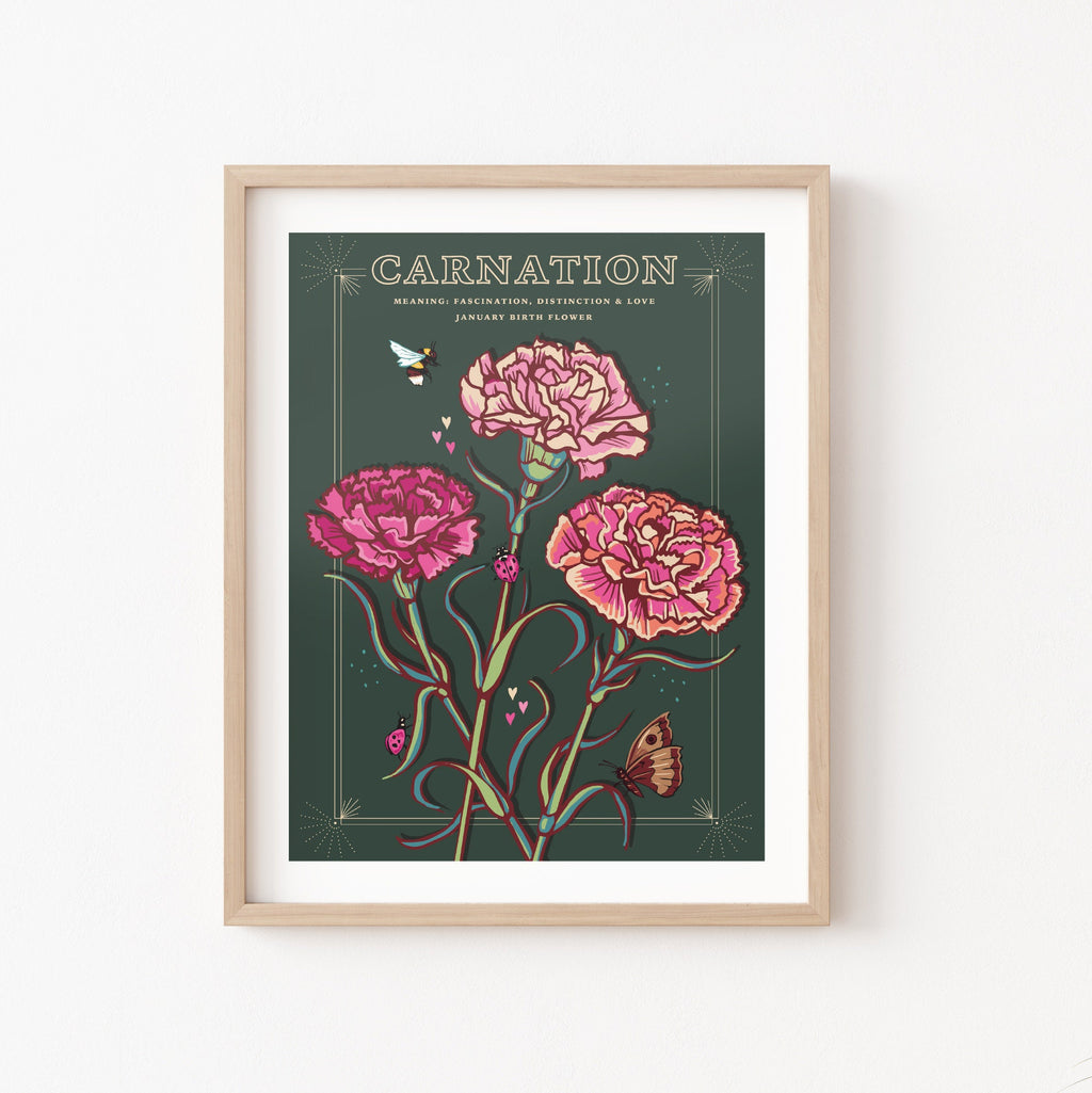 Carnations January Birth Flower Wall Art Print