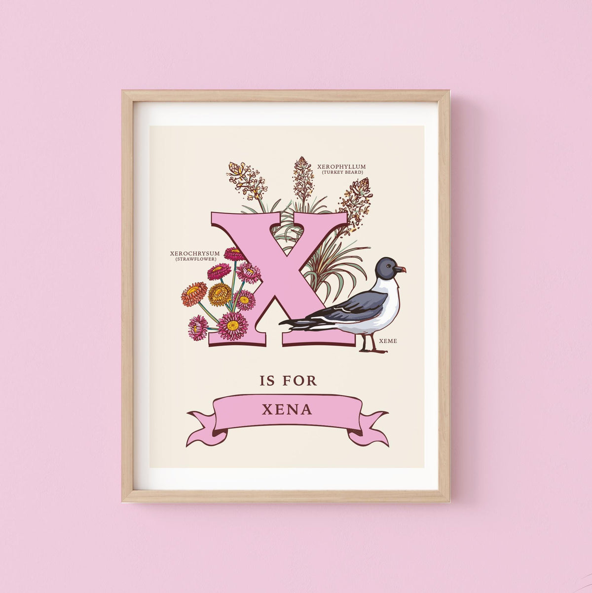 X - Personalised Letter X Print, Initial X Wall Art, Nature Guide Monogram Illustration