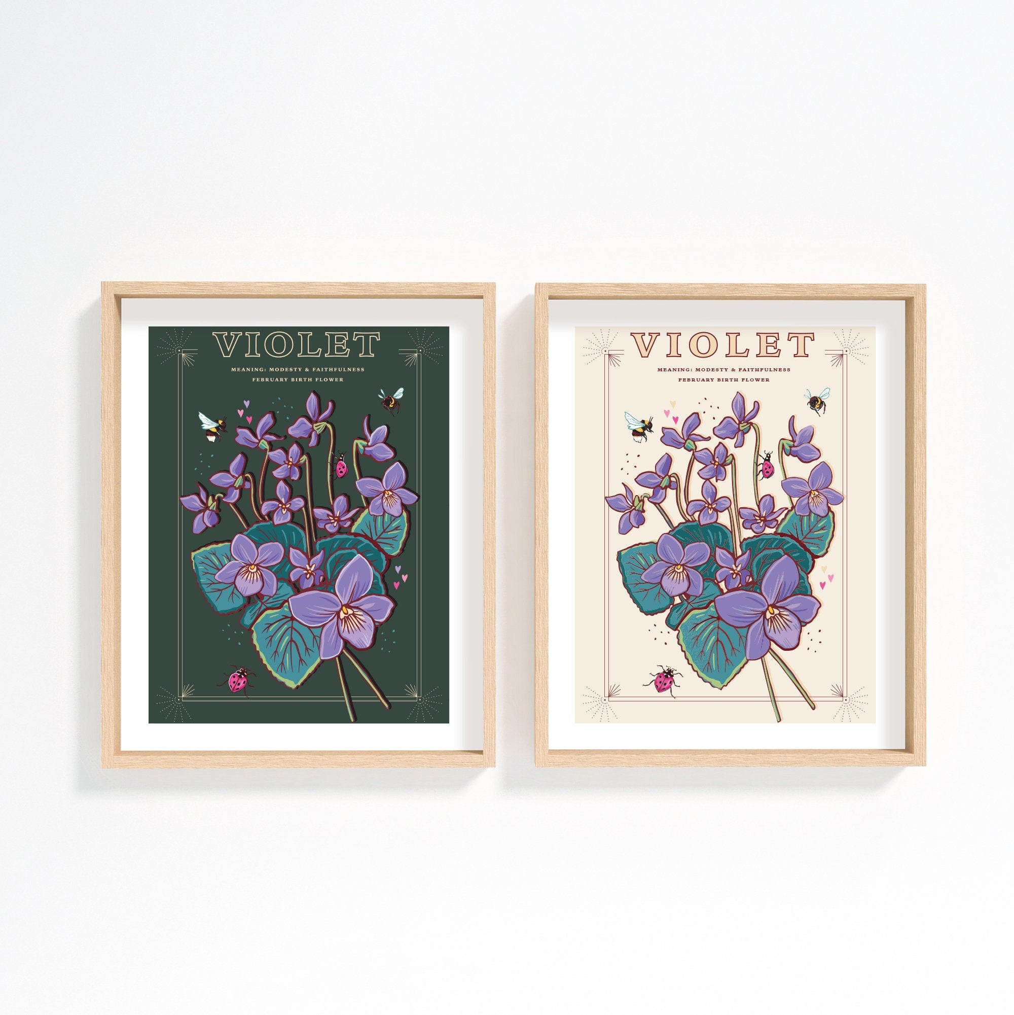 Violets February Birth Flower Wall Art Print