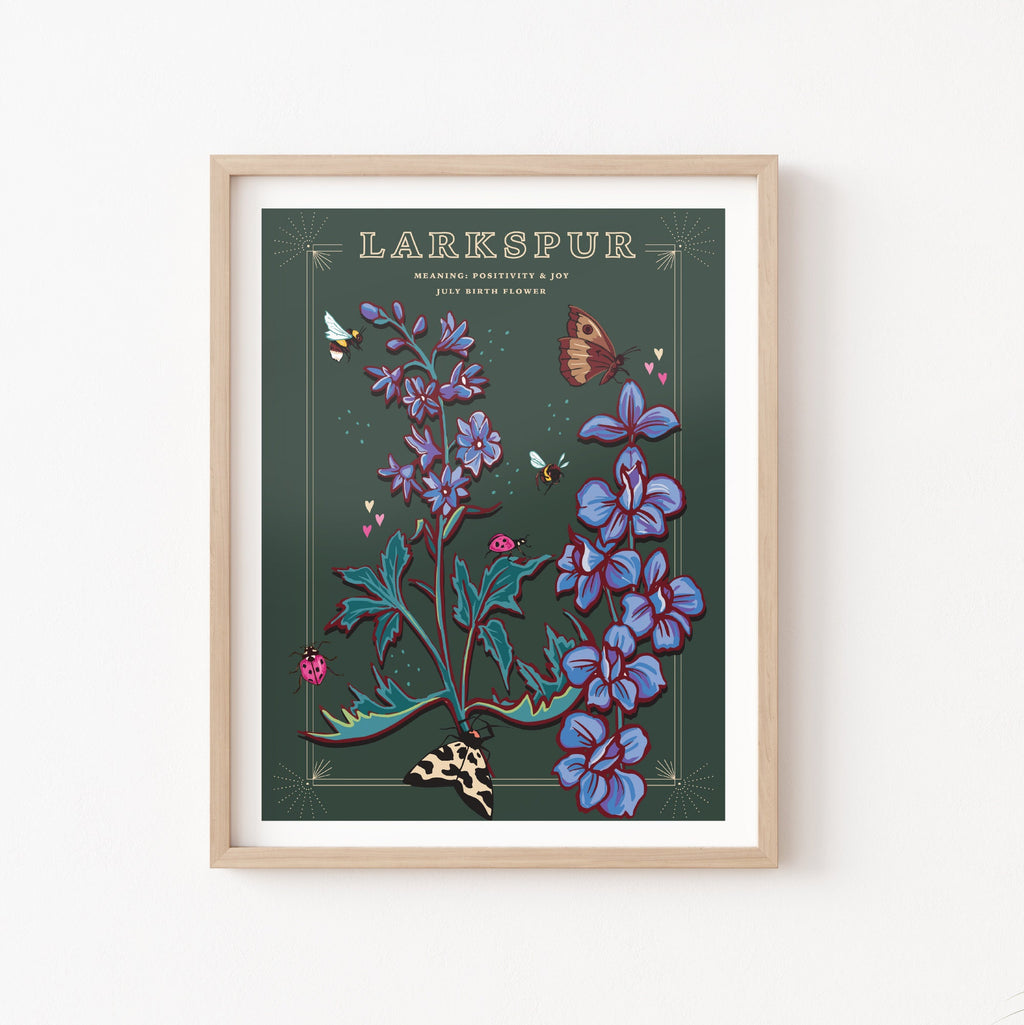 Larkspur July Birth Flower Wall Art Print