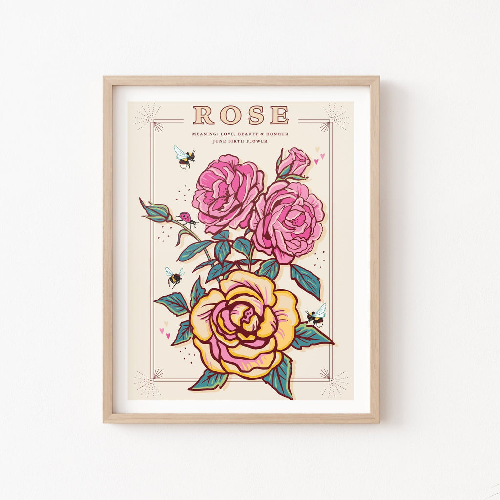 Rose June Birth Flower Wall Art Print