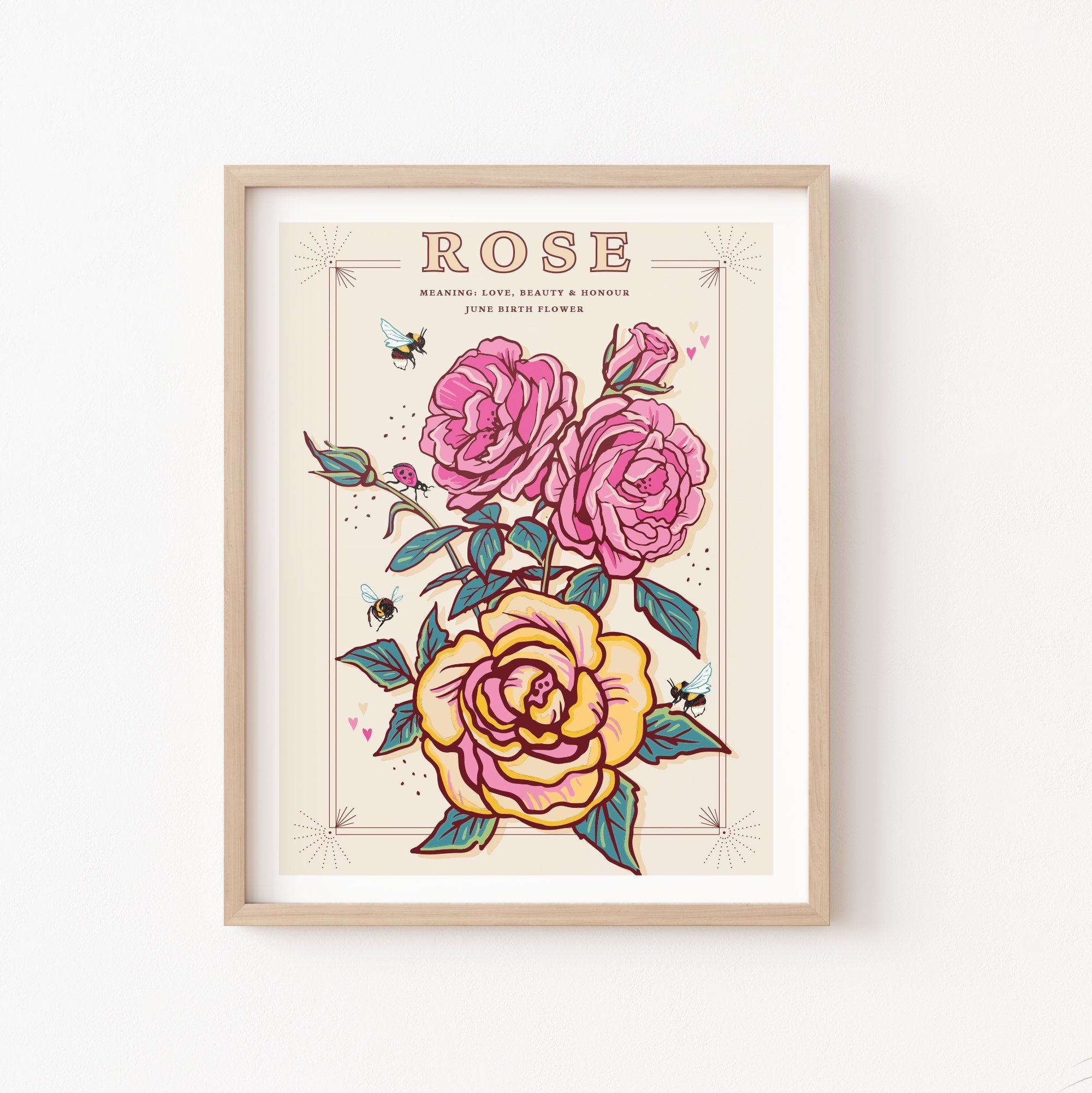 Rose June Birth Flower Wall Art Print