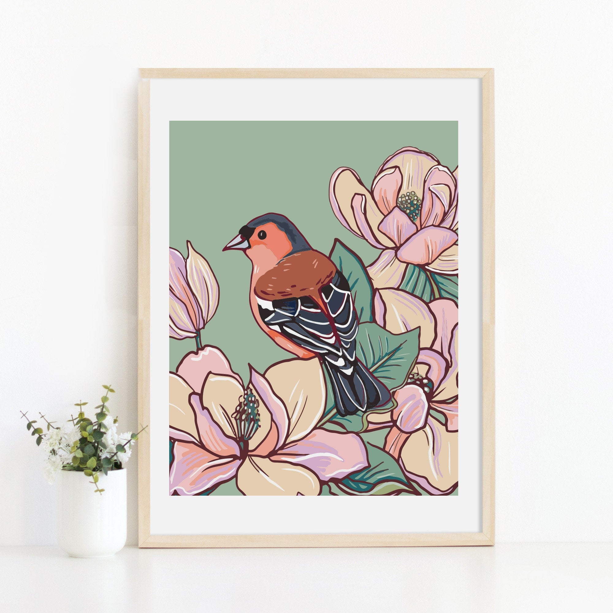 Chaffinch and Magnolia Wall Art Print