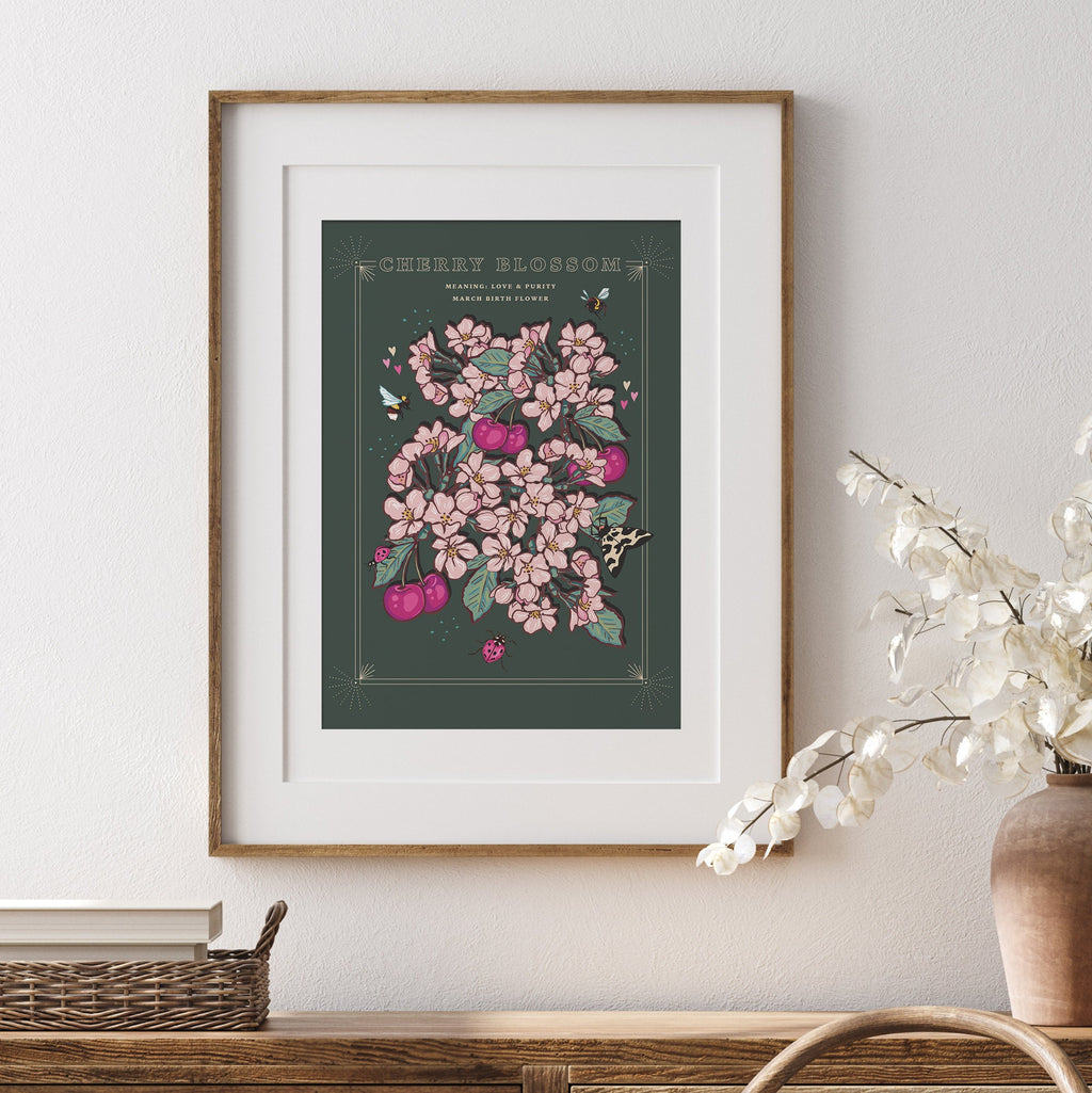 Cherry Blossom March Birth Flower Wall Art Print