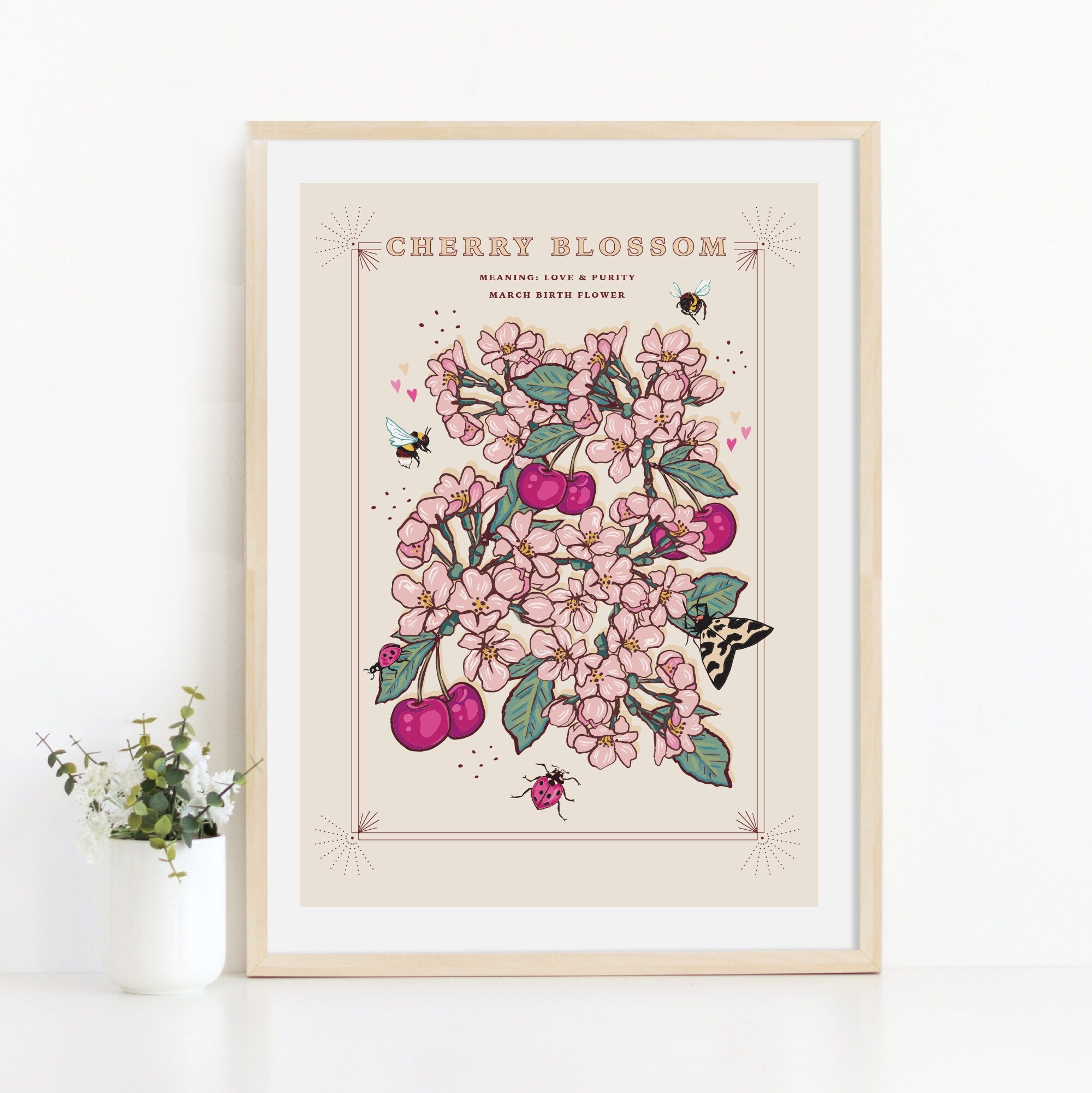 Cherry Blossom March Birth Flower Wall Art Print