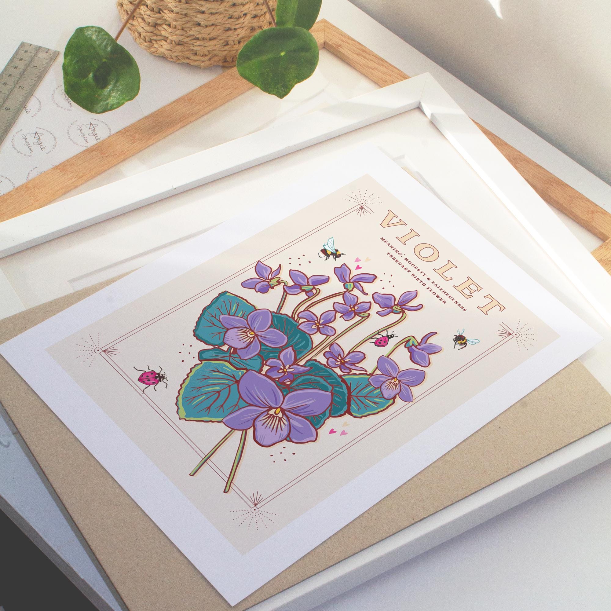 Violets February Birth Flower Wall Art Print
