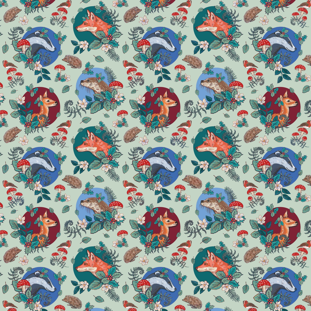 Woodland Animal Christmas Wrapping Paper with Gift Tag