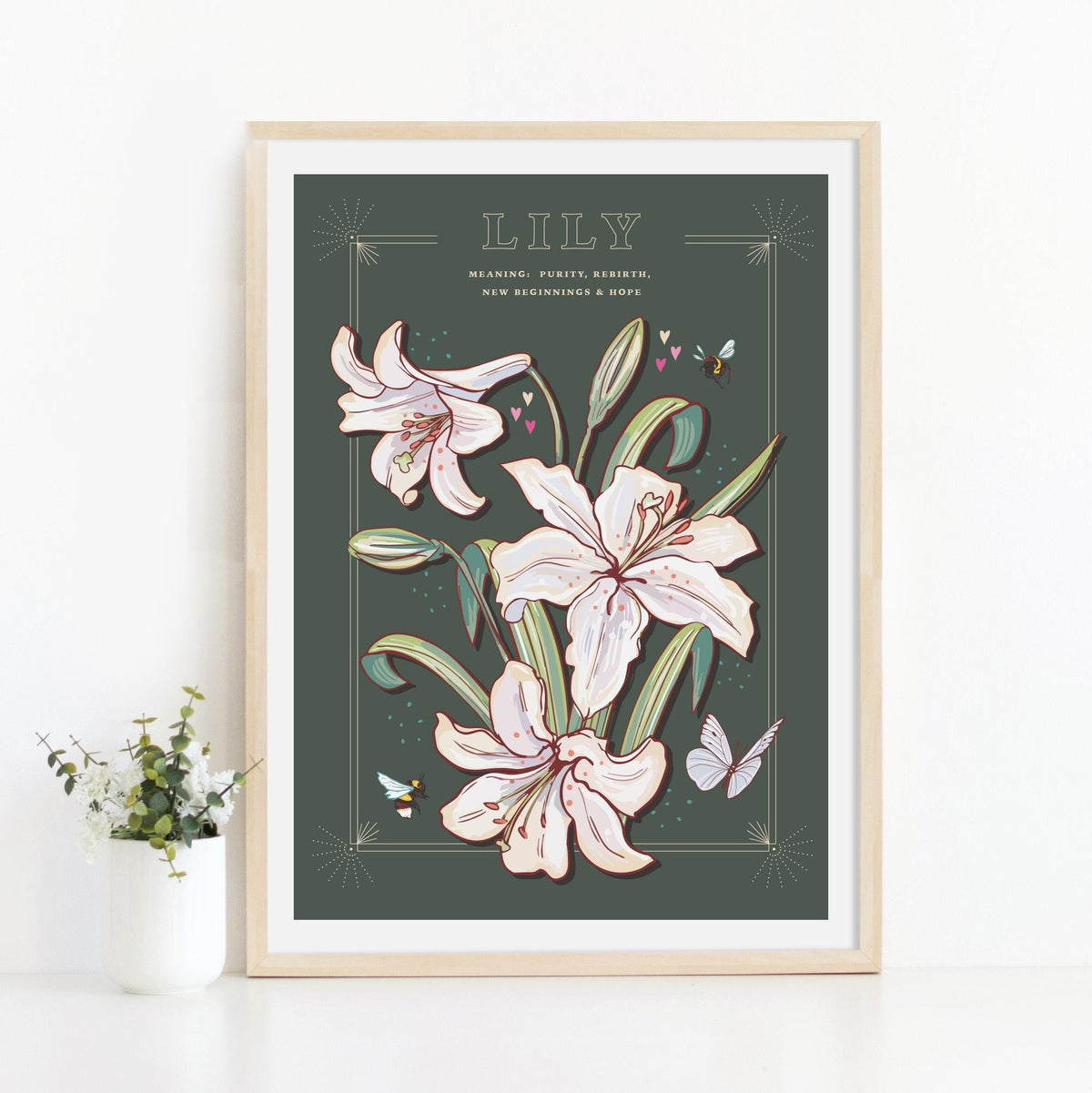 Lily Wall Art Print, Flower Meaning Illustration Print
