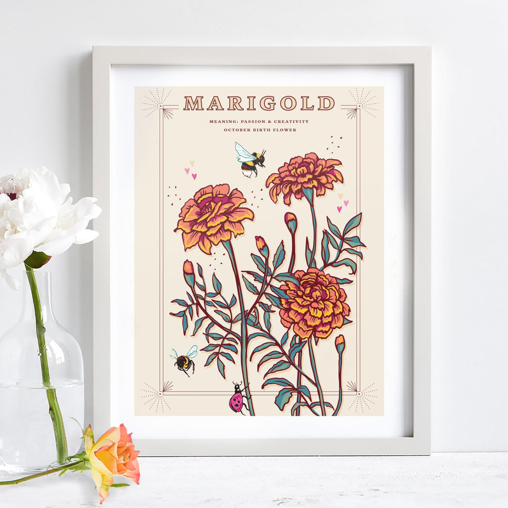 Marigold October Birth Flower Wall Art Print