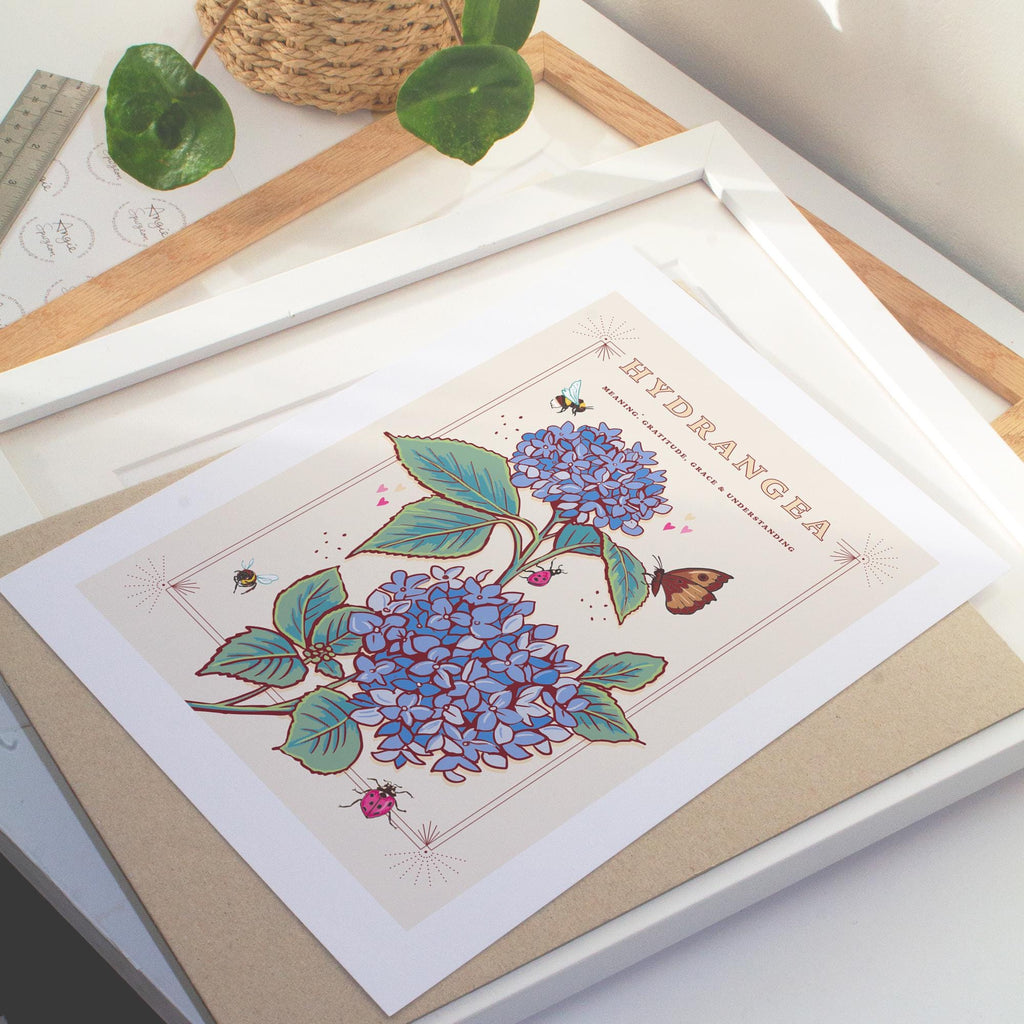Hydrangea Wall Art Print, Grace & Gratitude Flower Illustration Print