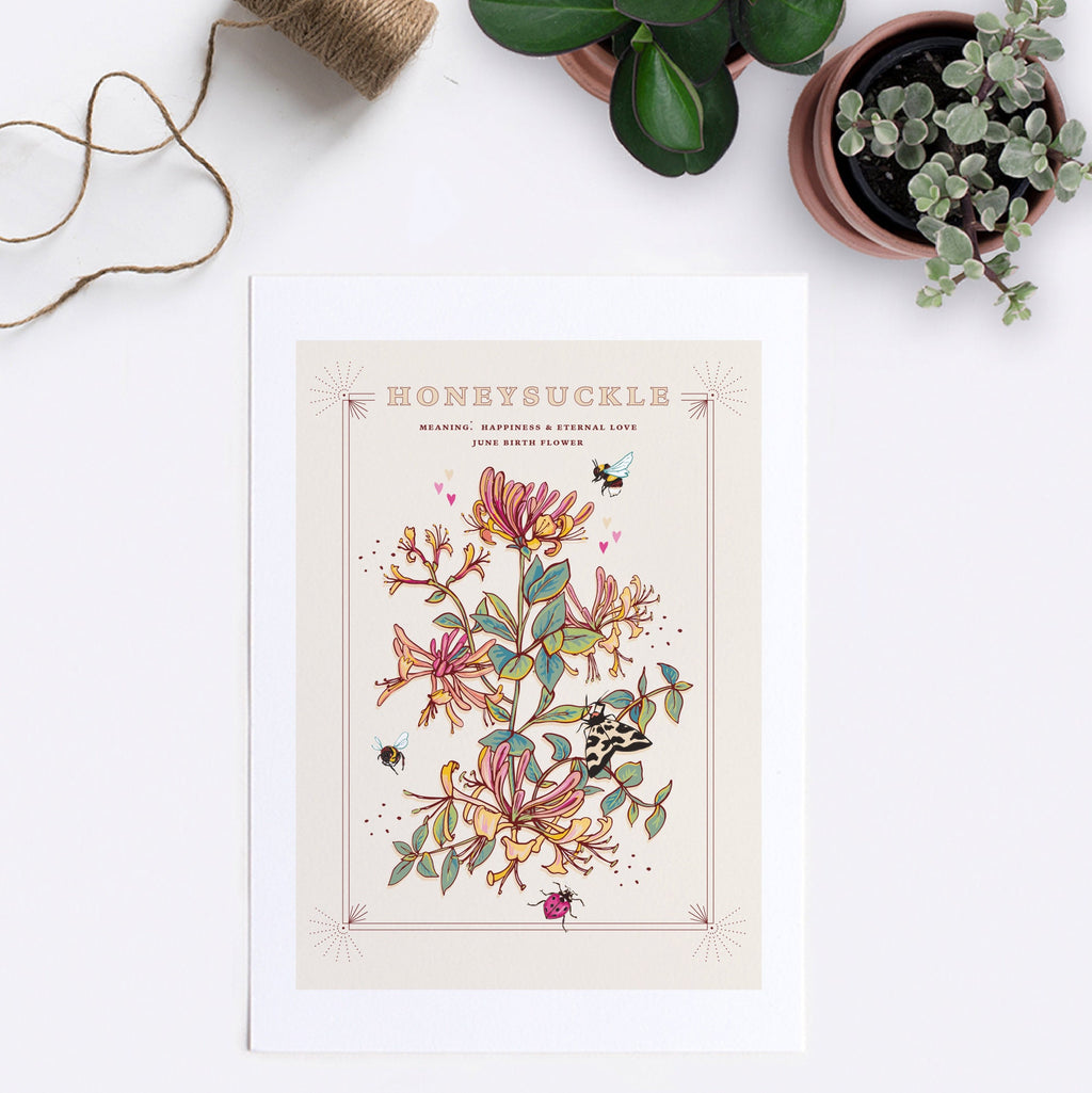 Honeysuckle June Birth Flower Wall Art Print
