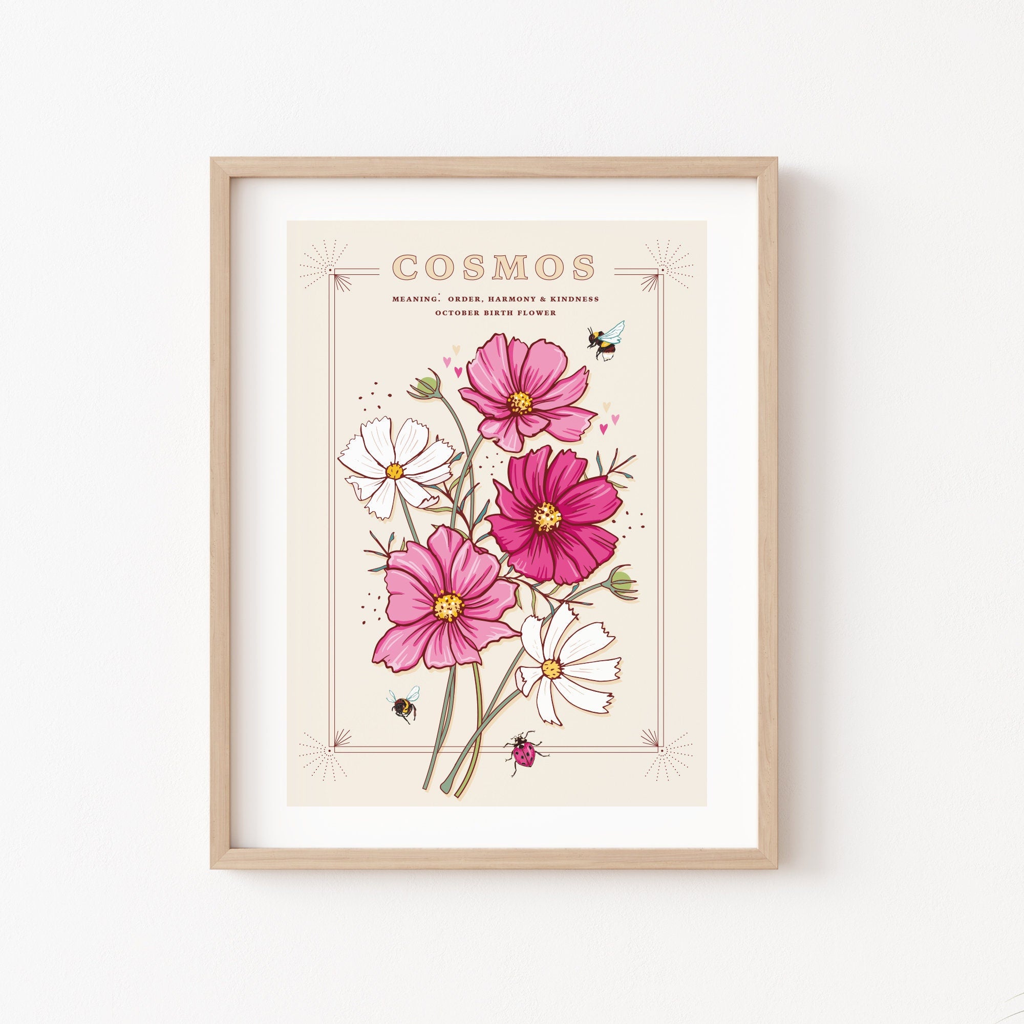 Cosmos October Birth Flower Wall Art Print