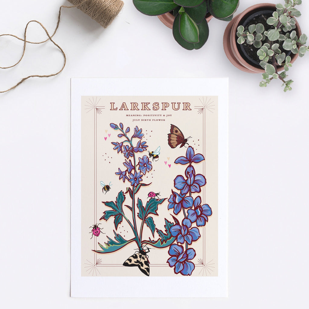 Larkspur July Birth Flower Wall Art Print