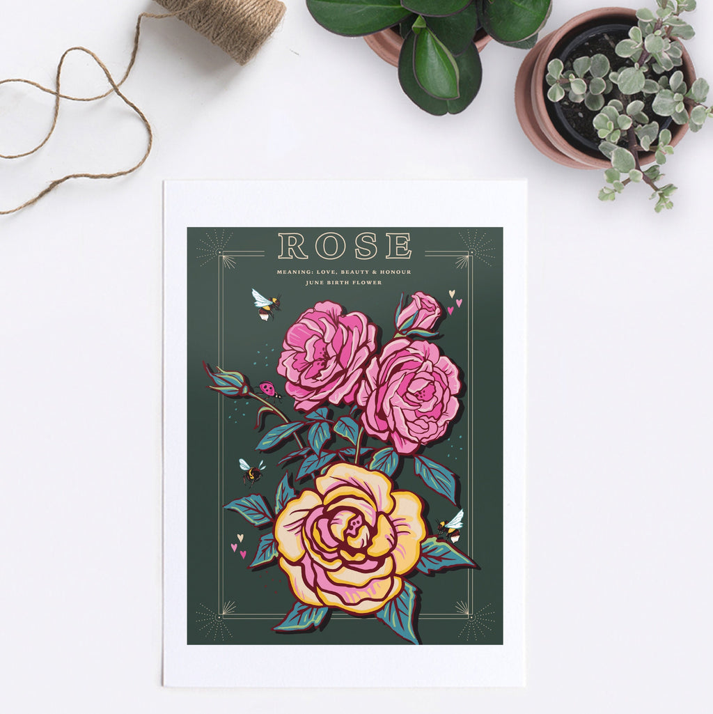 Rose June Birth Flower Wall Art Print