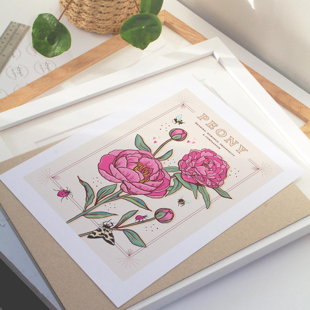 Peony November Birth Flower Wall Art Print