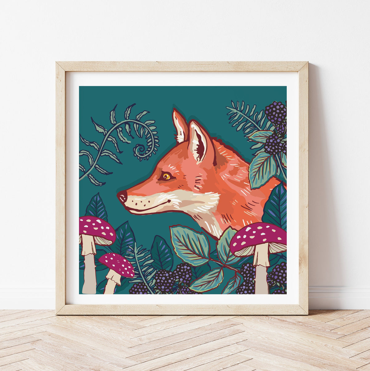 Woodland Fox Square Wall Art Print 8x8