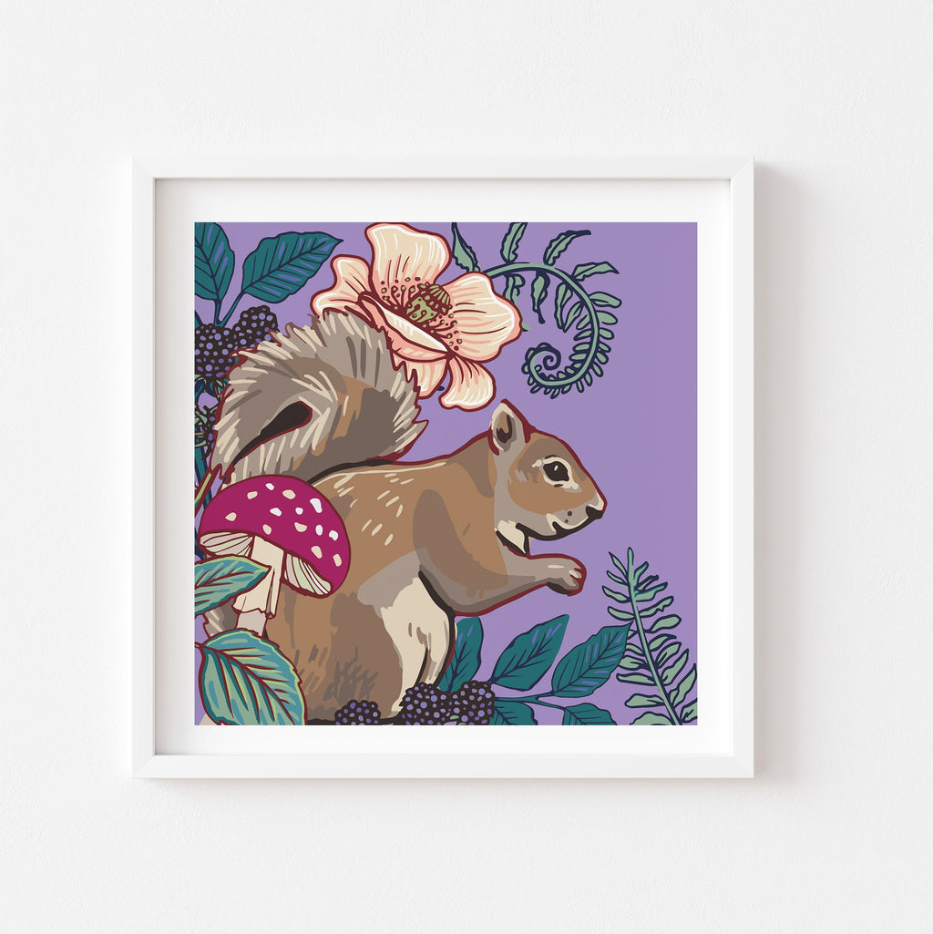 Woodland Squirrel Square Wall Art Print 8x8
