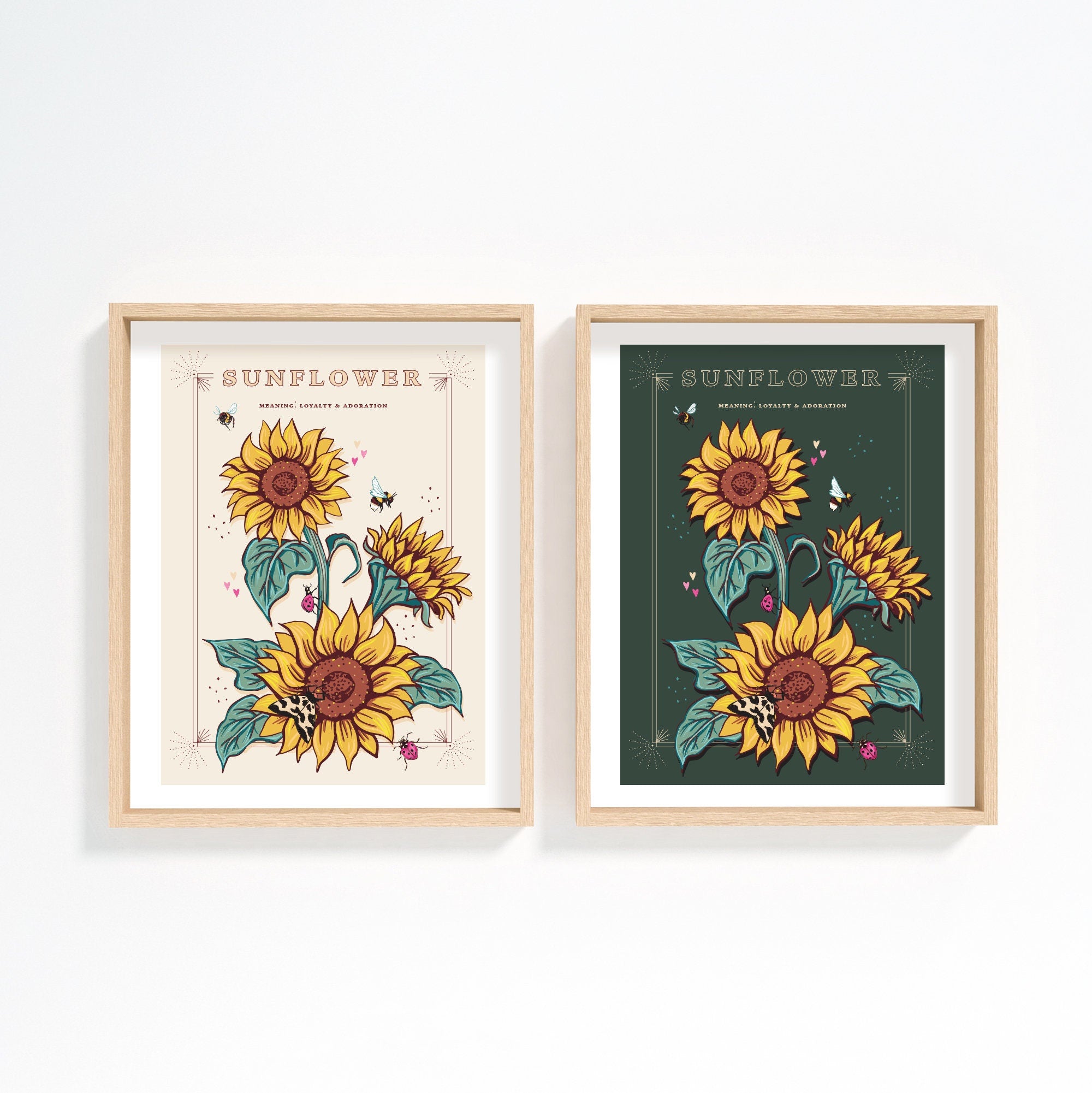 Sunflower Wall Art Print, Loyalty and Adoration Flower Illustration Print
