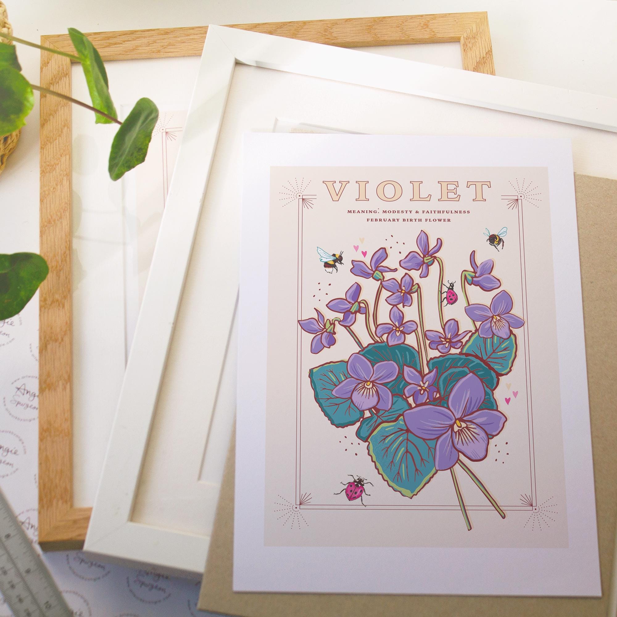 Violets February Birth Flower Wall Art Print