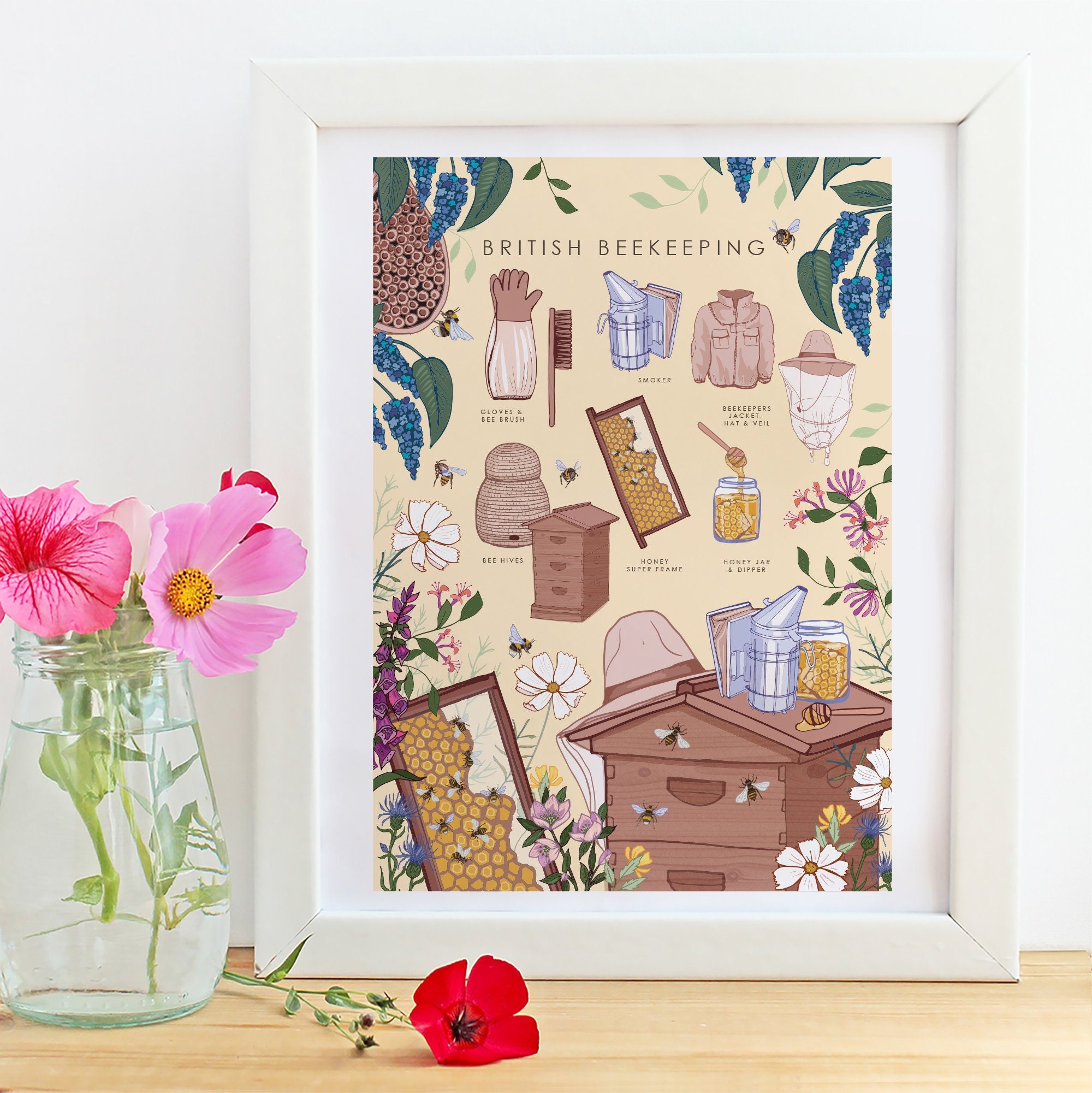 British Beekeeping Nature Guide Wall Art Print