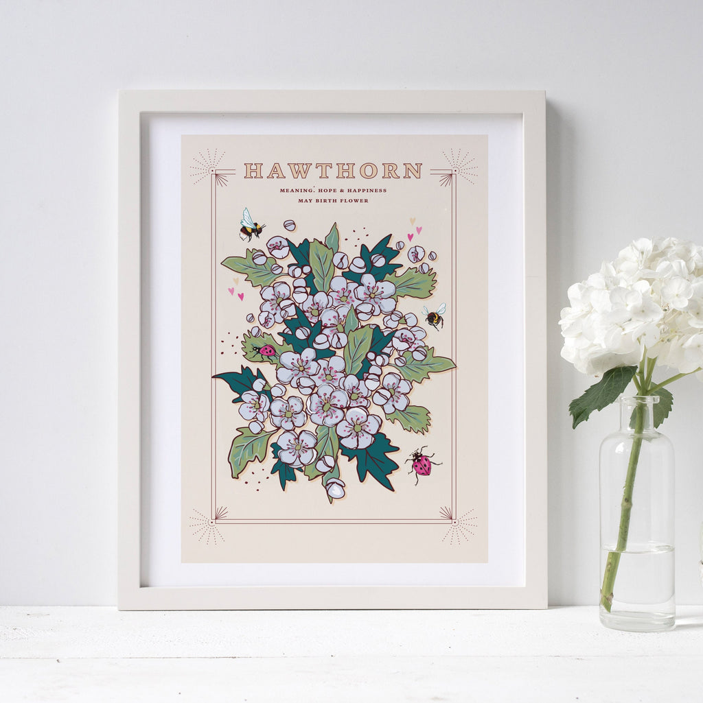 Hawthorn May Birth Flower Wall Art Print