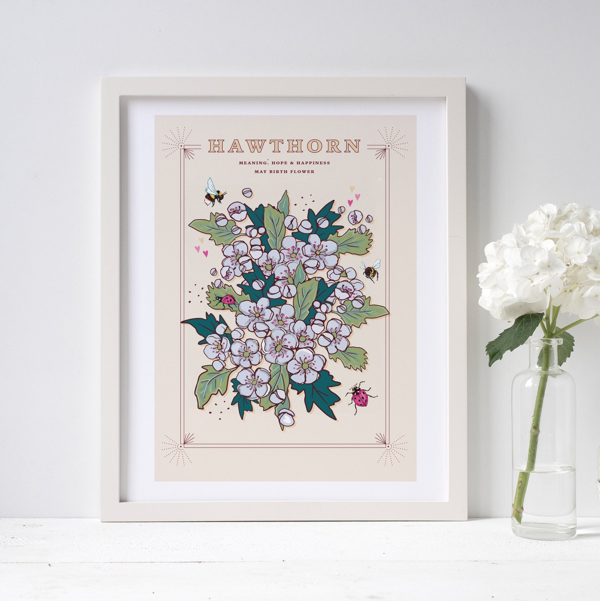 Hawthorn May Birth Flower Wall Art Print