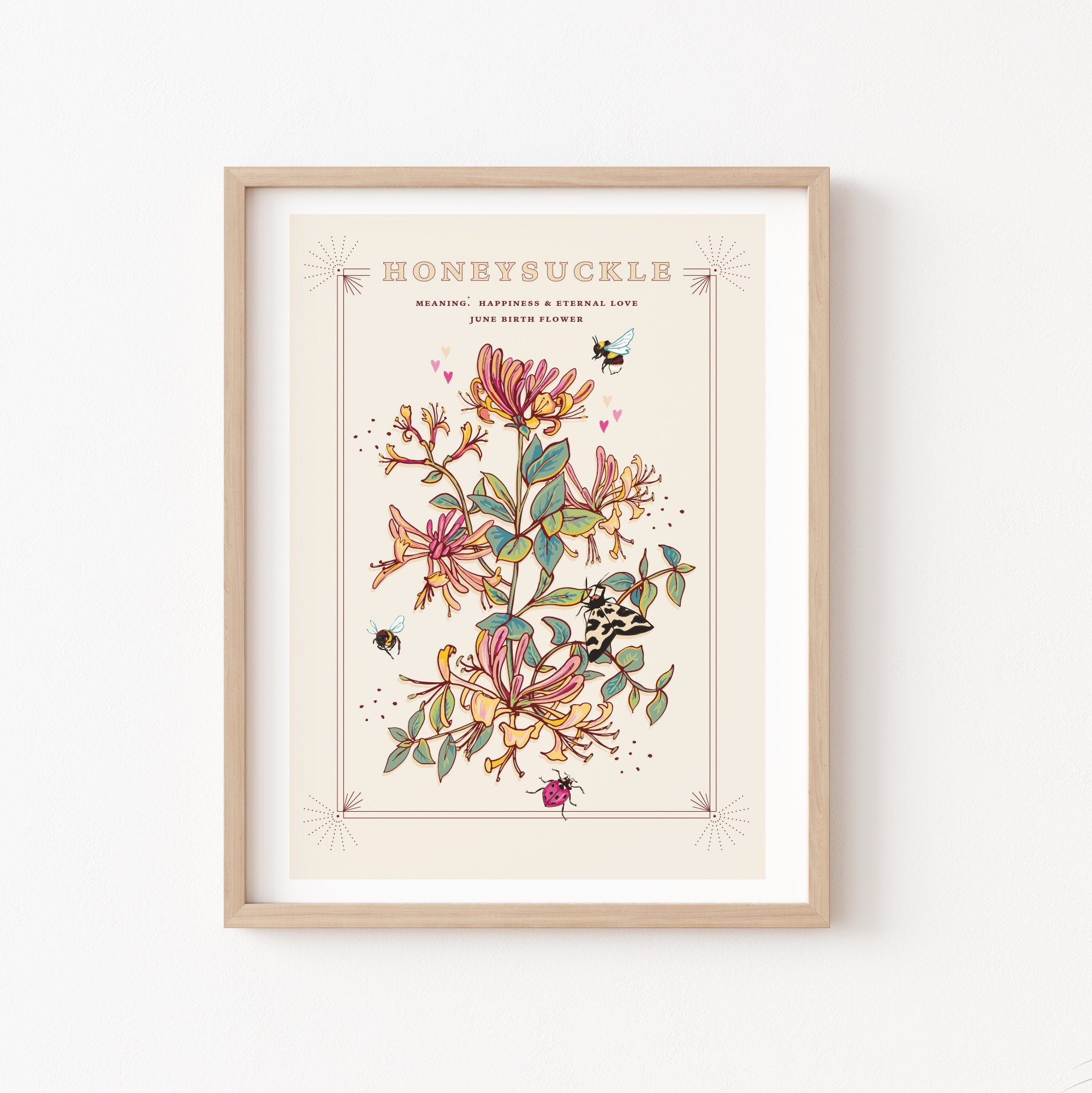 Honeysuckle June Birth Flower Wall Art Print
