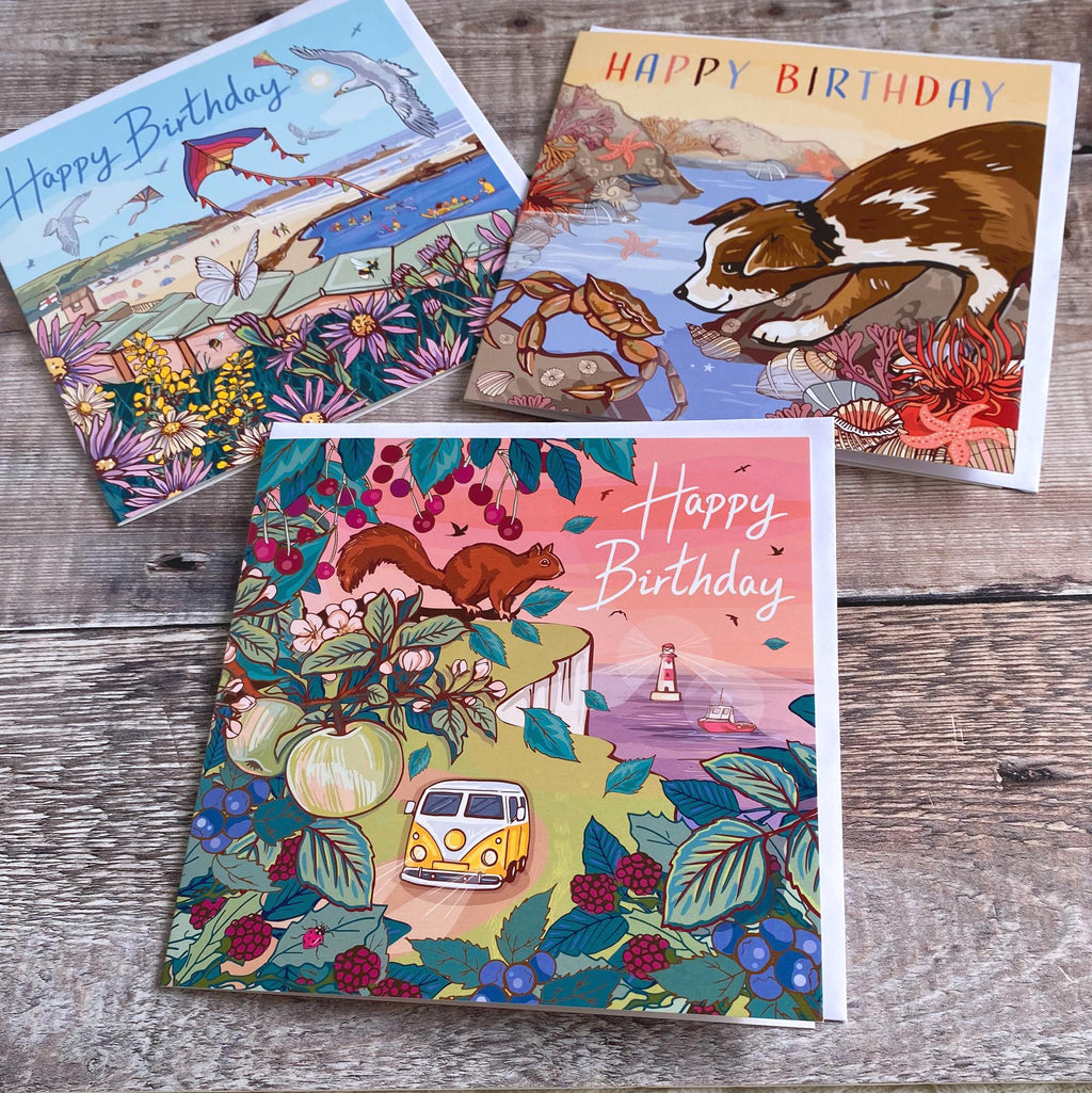 Coastal Birthday Card Set of 3 British Seaside Designs