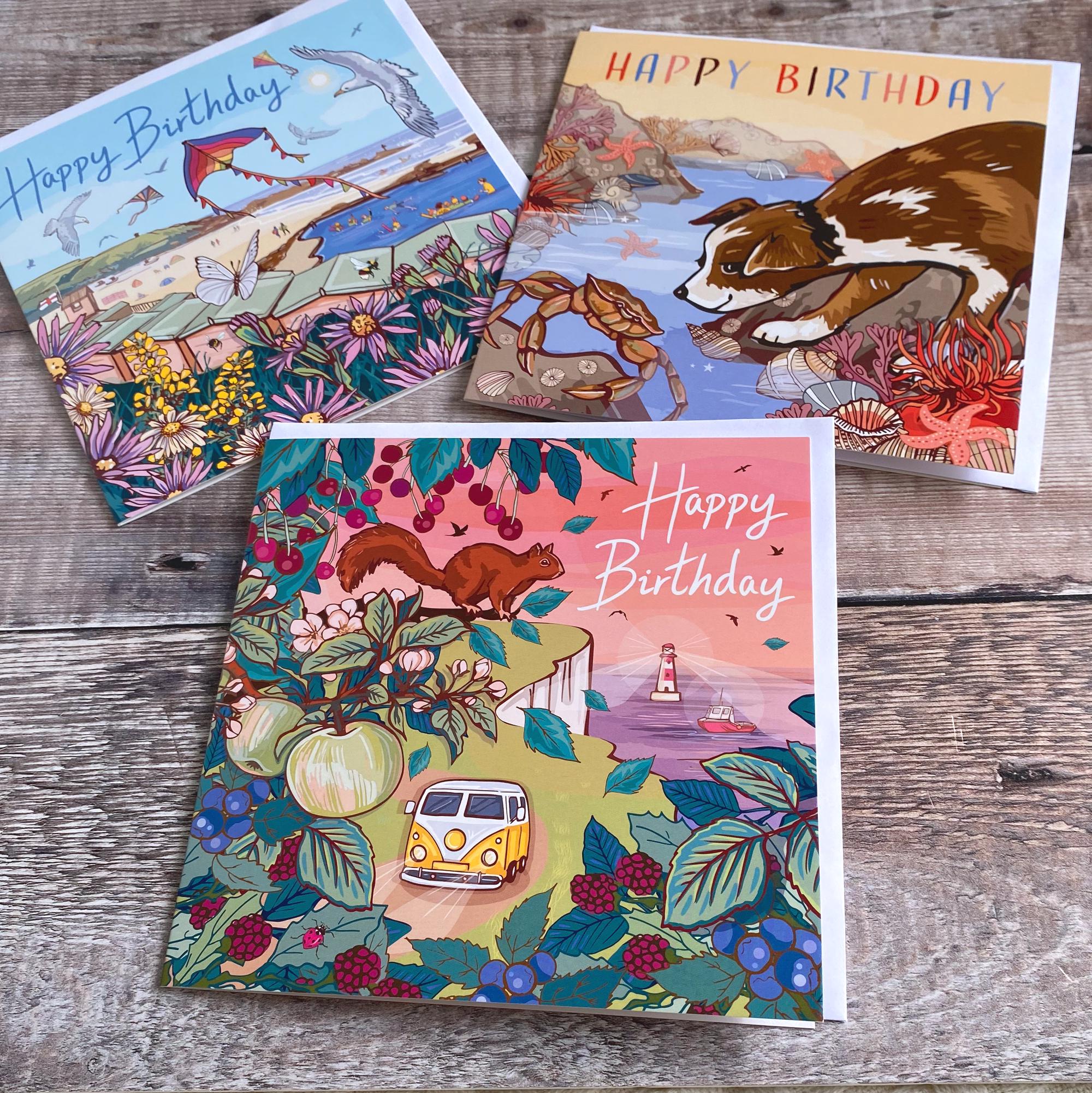 Coastal Birthday Card Set of 3 British Seaside Designs