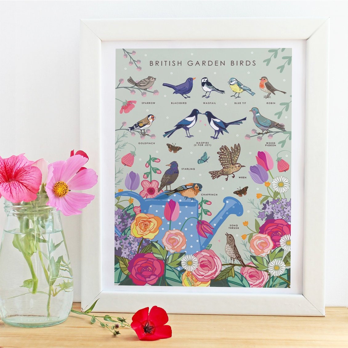 British Garden Birds Nature Guide Wall Art Print