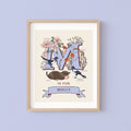 M - Personalised Letter M Print, Initial M Wall Art, Nature Guide Monogram Illustration