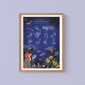 Zodiac Constellations Print and Nocturnal Animals Nature Guide Wall Art Print