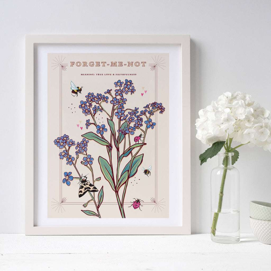 Forget Me Not Wall Art Print, True Love Flower Illustration Print