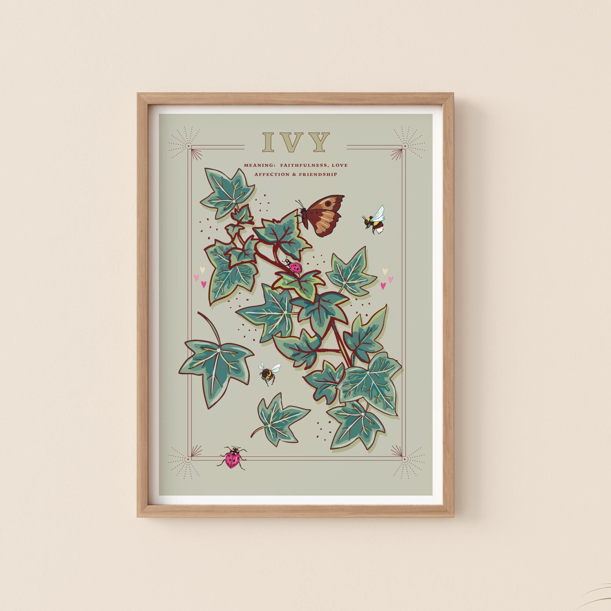 Ivy Wall Art Print, Vintage Cottage Style Illustration