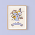 Y - Personalised Letter Y Print, Initial Y Wall Art, Nature Guide Monogram Illustration
