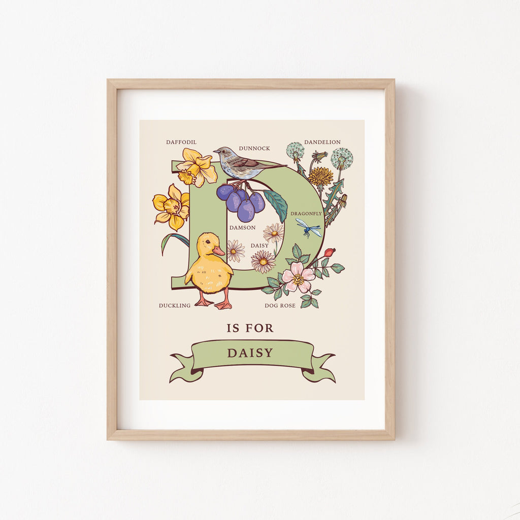 Personalised Monogram Initial Letter D, Nature Guide Wall Art Print