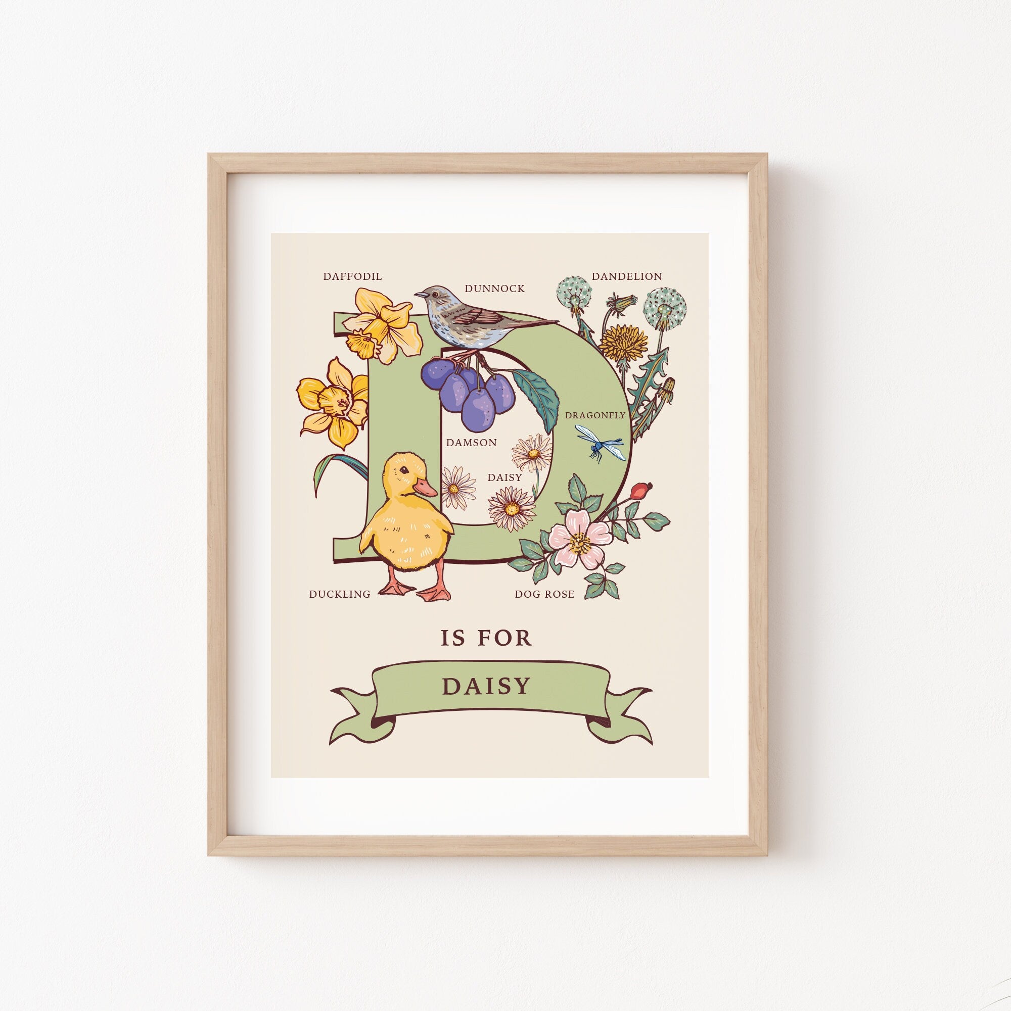 Personalised Monogram Initial Letter D, Nature Guide Wall Art Print