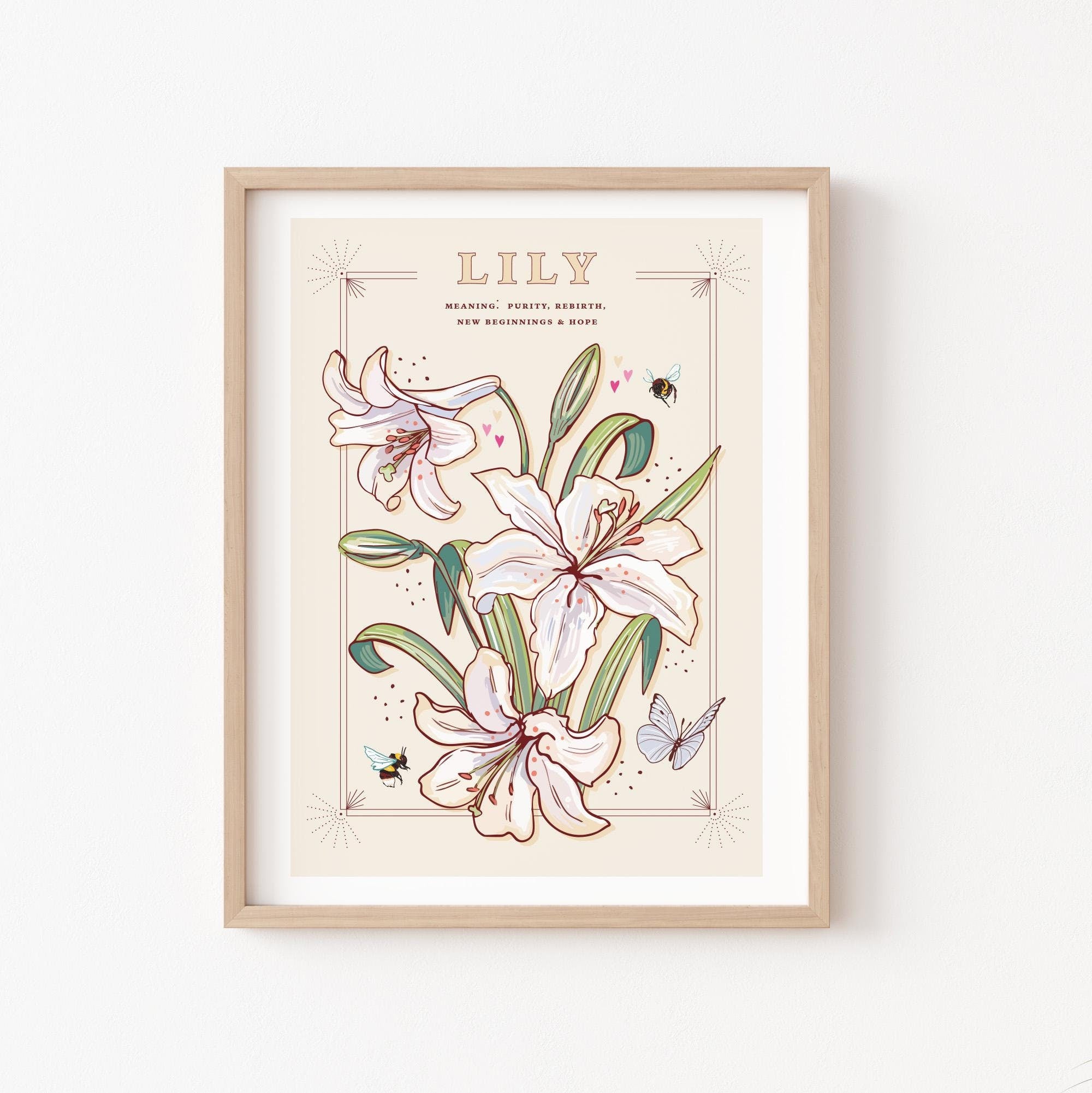 Lily Wall Art Print, Flower Meaning Illustration Print