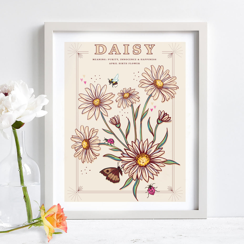 Daisy April Birth Flower Wall Art Print