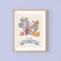U - Personalised Letter U Print, Initial U Wall Art, Nature Guide Monogram Illustration