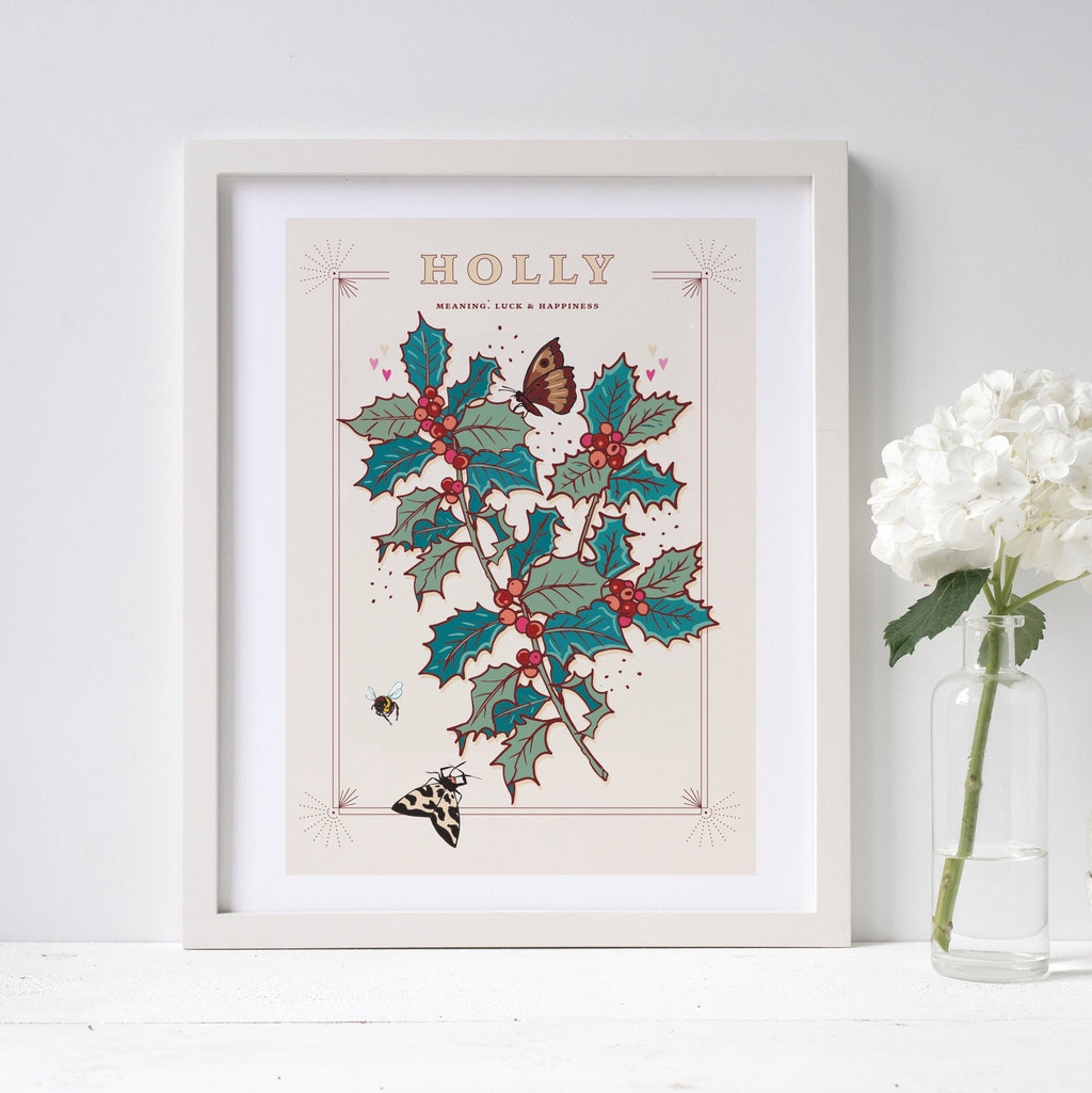 Holly Berries December Birth Month Wall Art Print