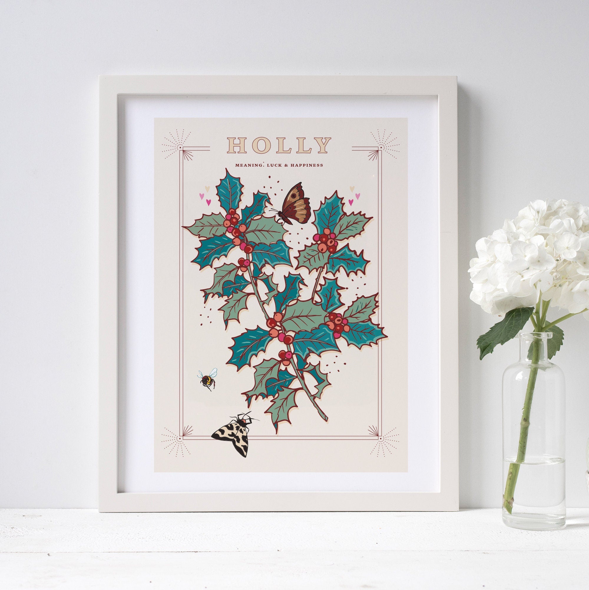 Holly Berries December Birth Month Wall Art Print