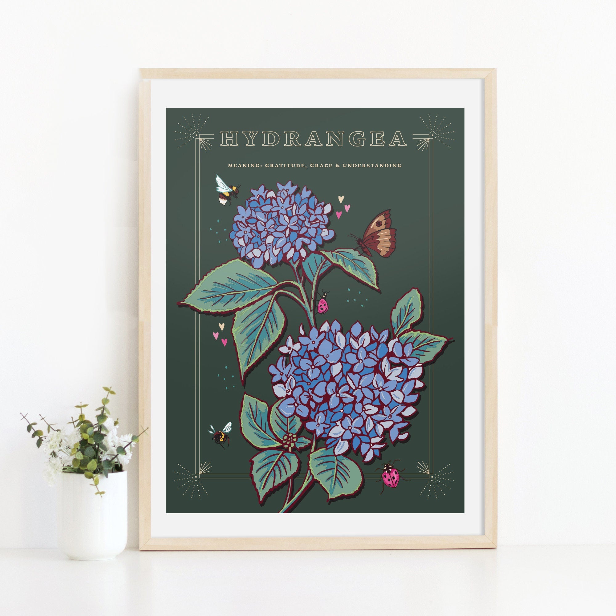 Hydrangea Wall Art Print, Grace & Gratitude Flower Illustration Print