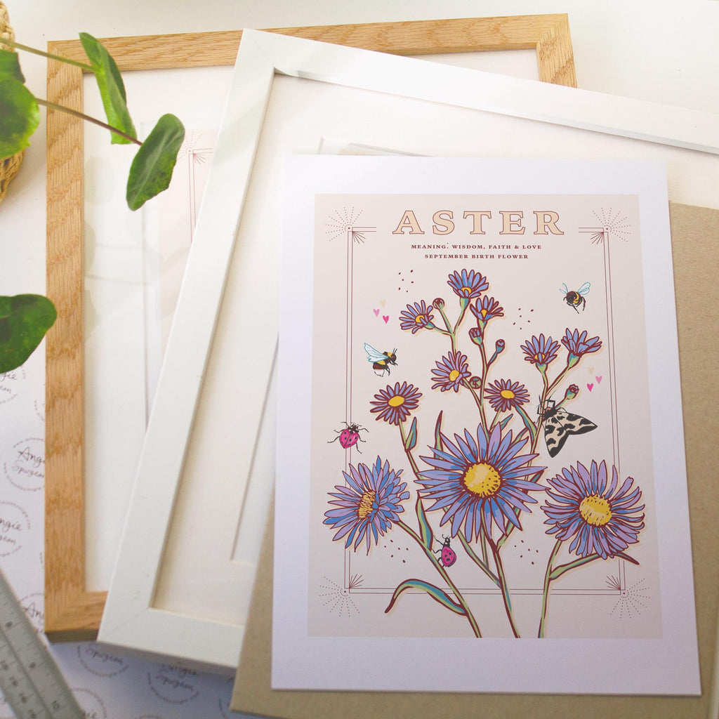 Aster September Birth Flower Wall Art Print
