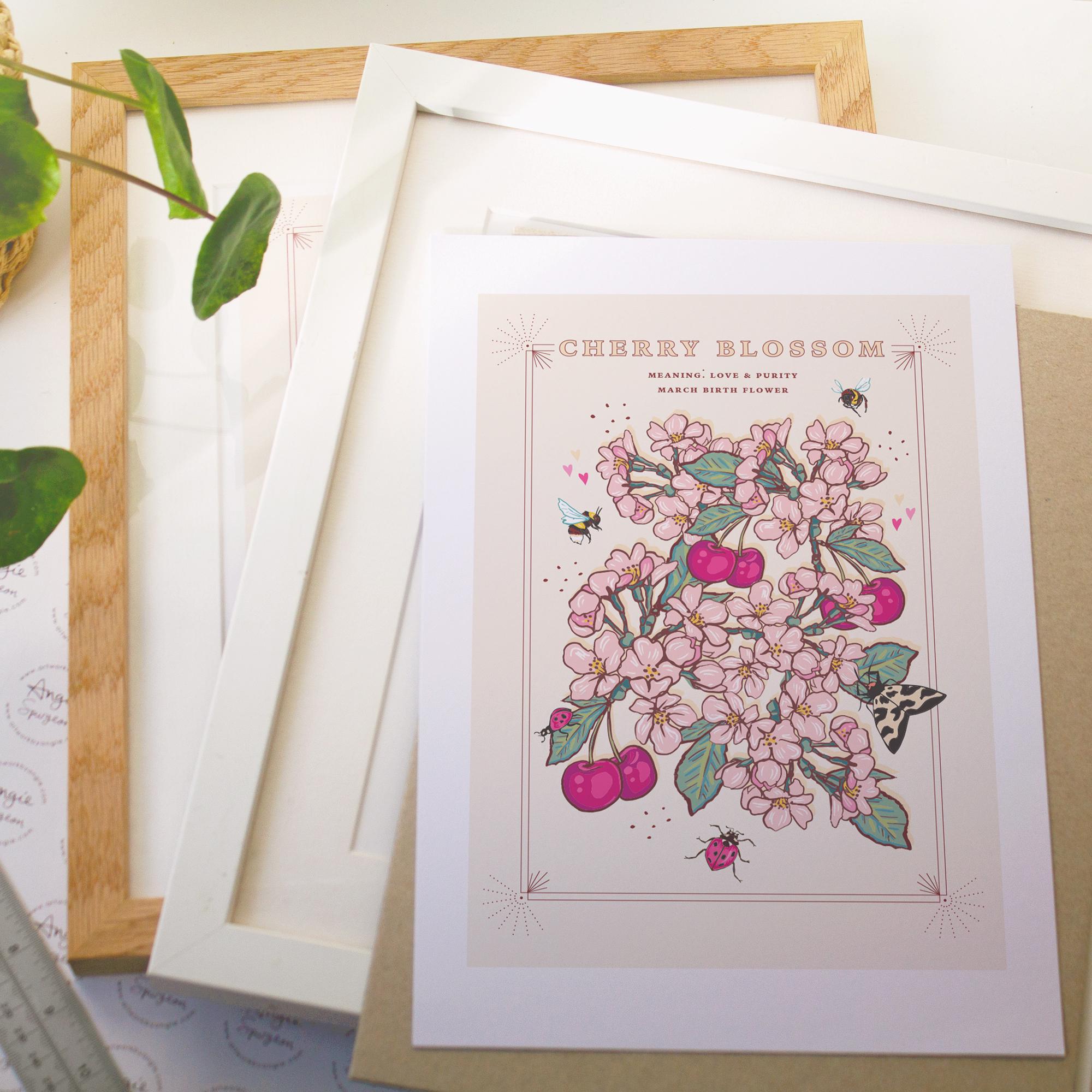 Cherry Blossom March Birth Flower Wall Art Print