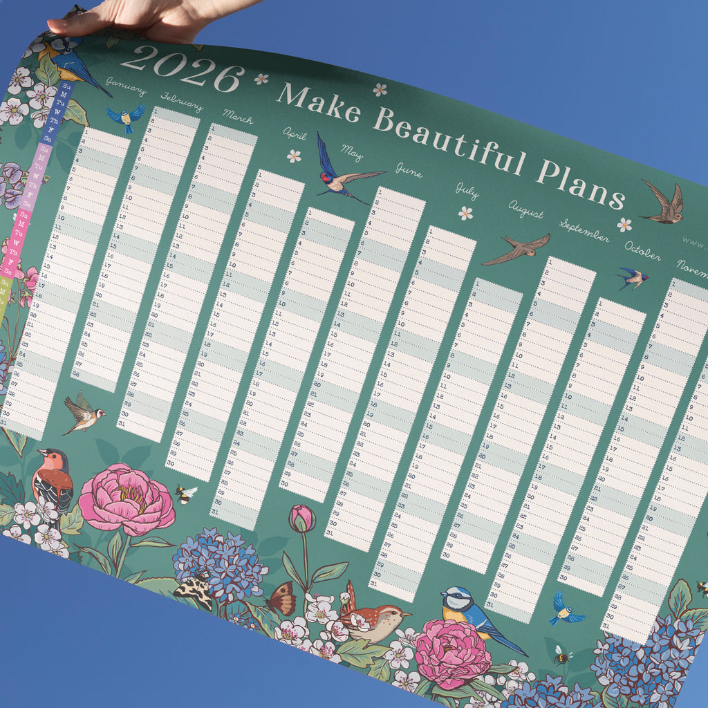 2027 Wall Planner: Flowers & Garden Birds - A2 Year View Calendar