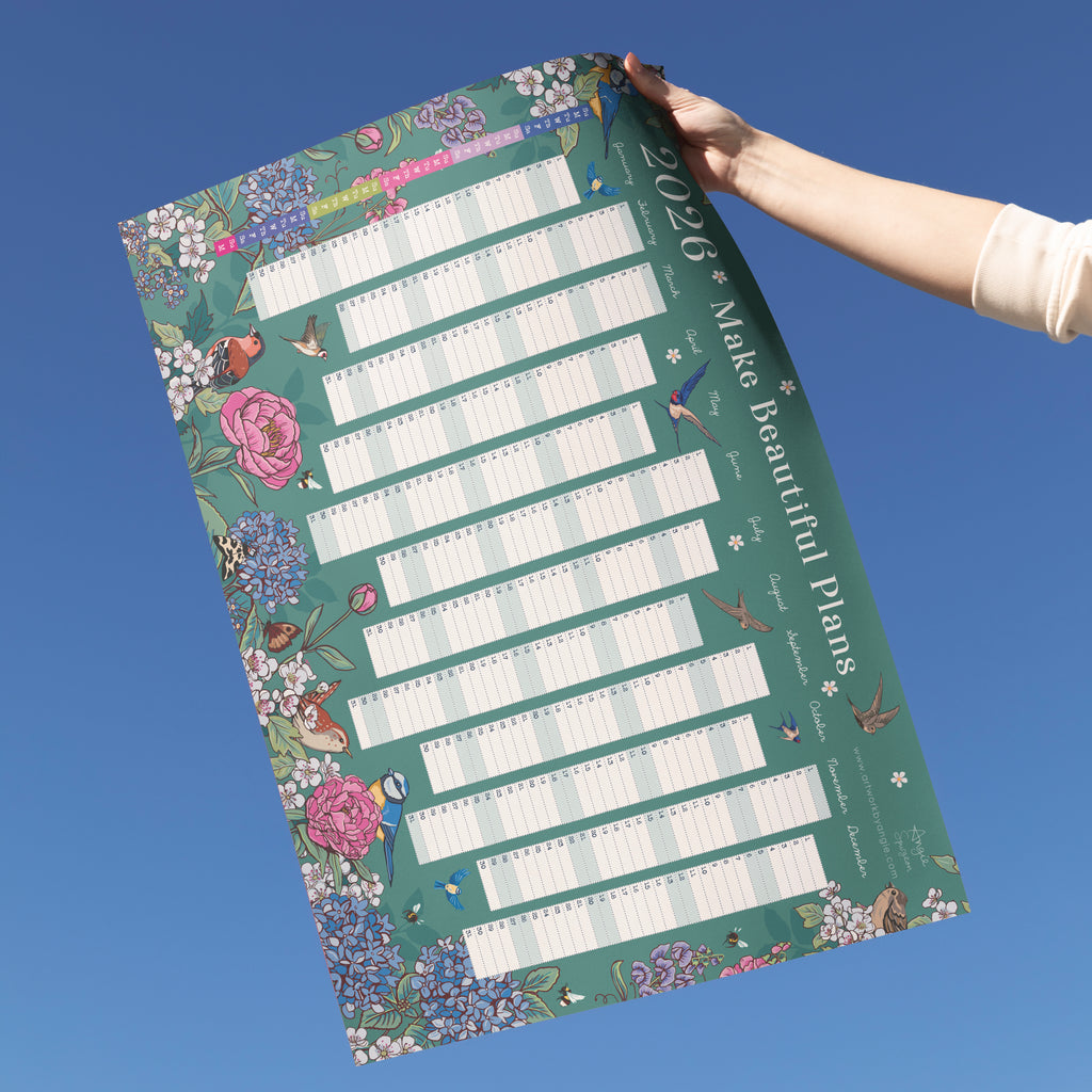 2027 Wall Planner: Flowers & Garden Birds - A2 Year View Calendar