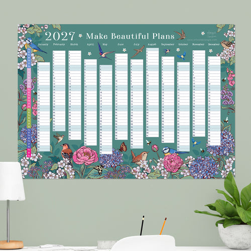 2027 Wall Planner: Flowers & Garden Birds - A2 Year View Calendar