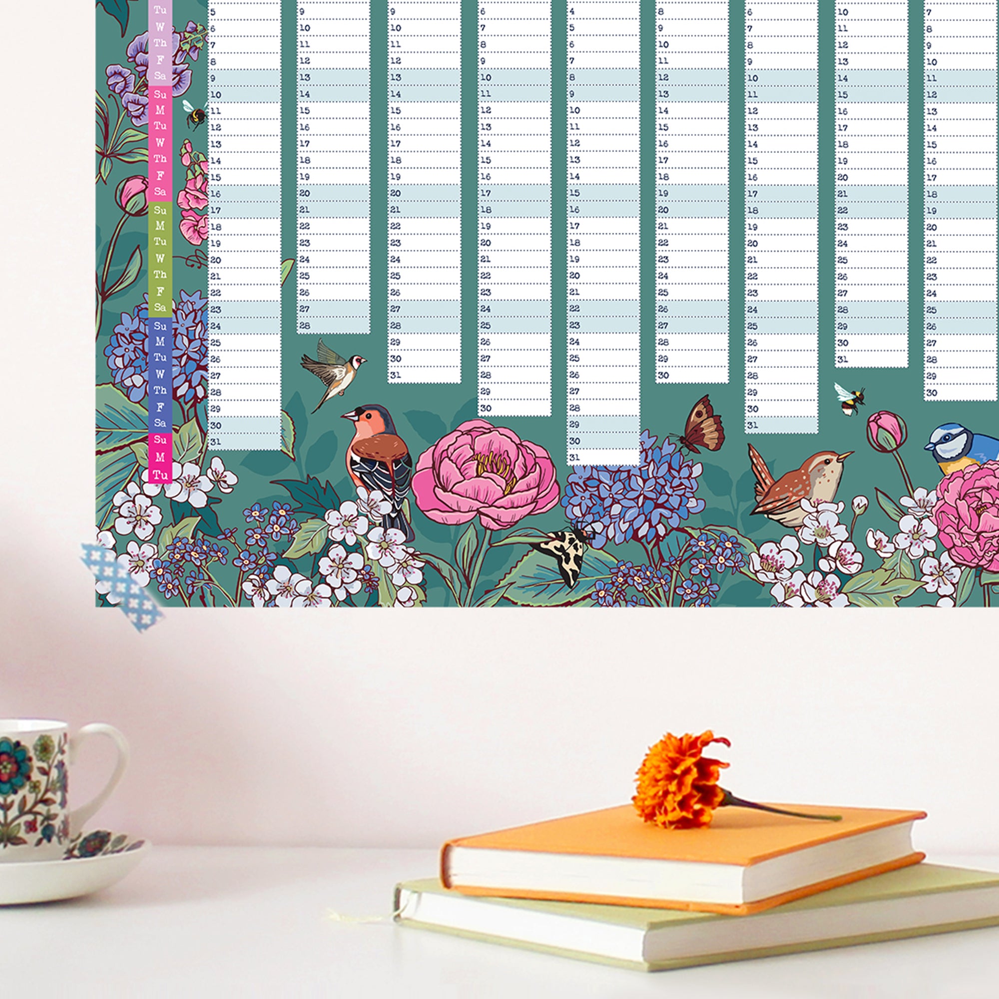 2027 Wall Planner: Flowers & Garden Birds - A2 Year View Calendar