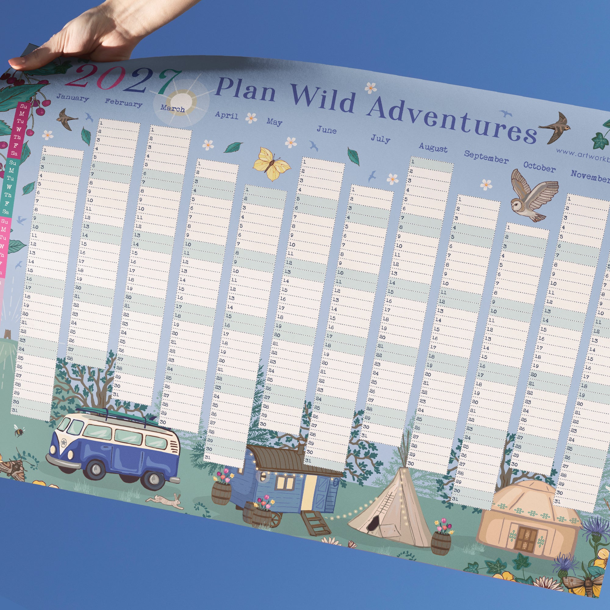2027 Wall Planner, Year to View Wild Adventures Wall Calendar